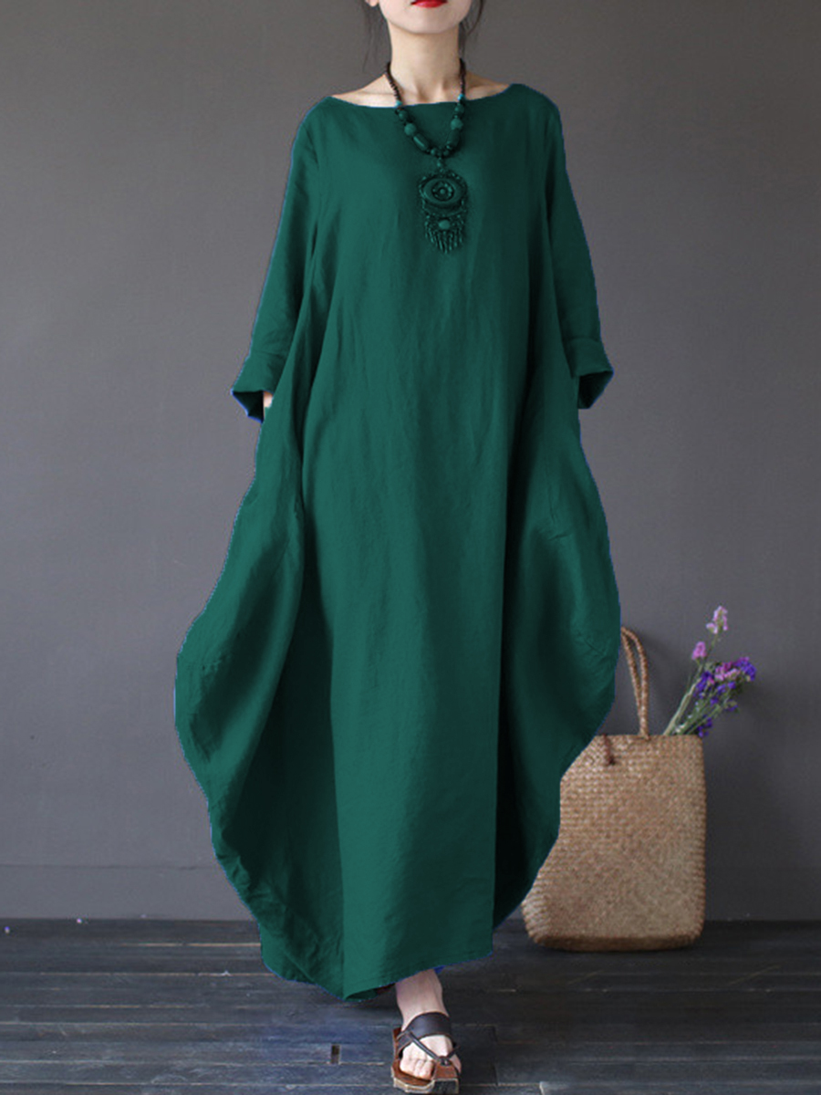 Gaun Maxi Sifon Polos Leher Bulat - id.berrylook.com