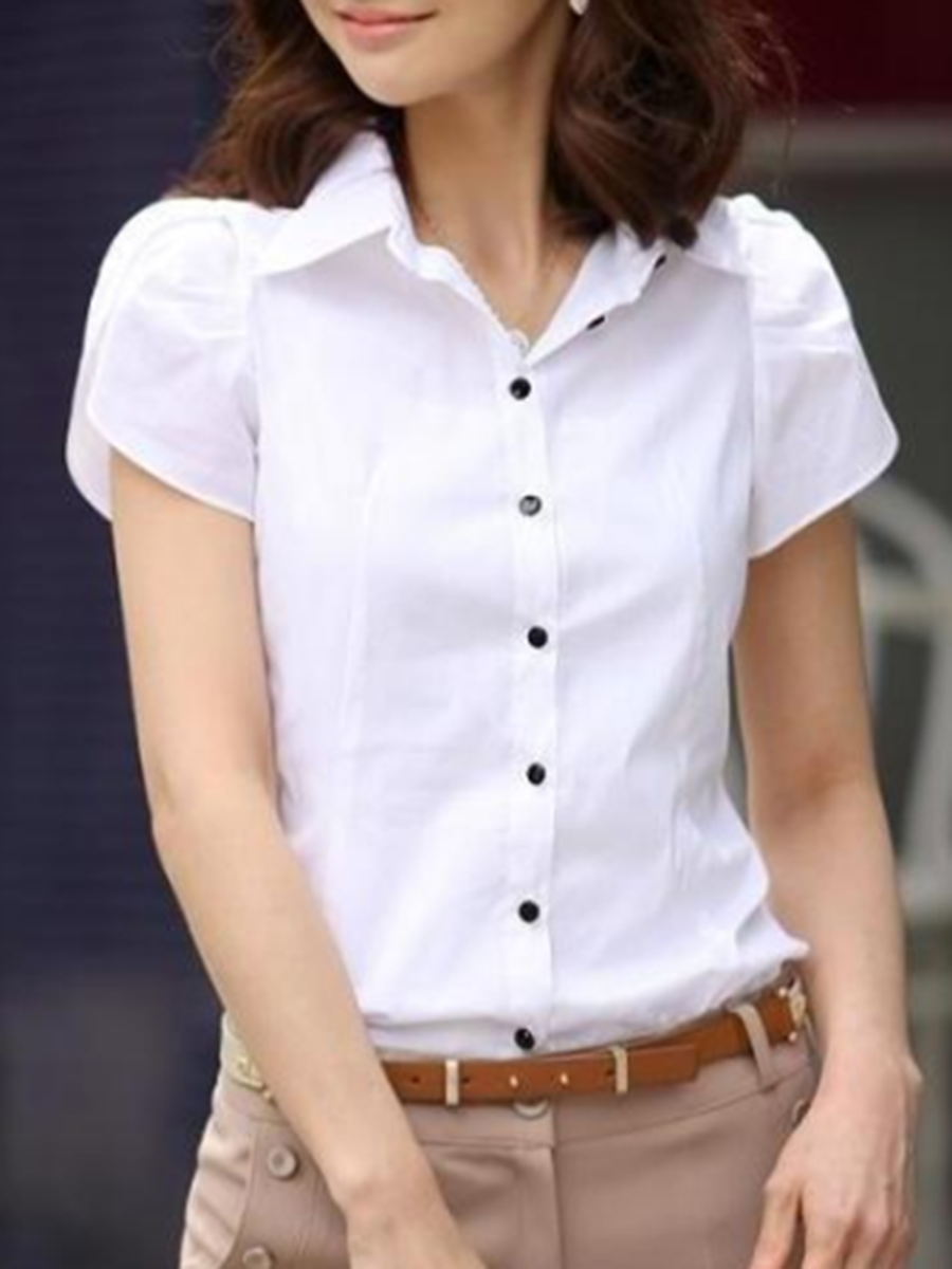 Kancing Bawah Kancing Single Breasted Blus Biasa - id 