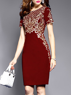 round neck abstract print bodycon dress