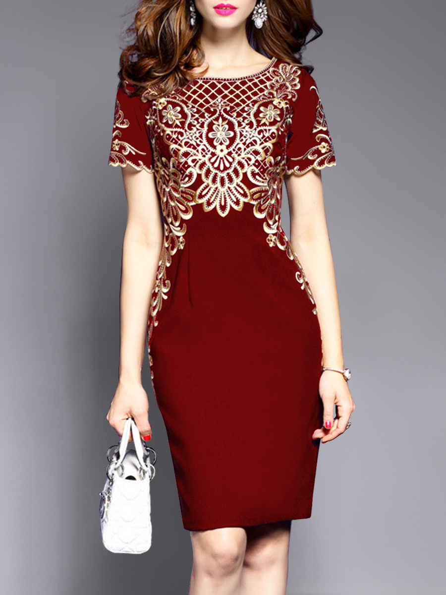 Round Neck Abstract Print Bodycon Dress 